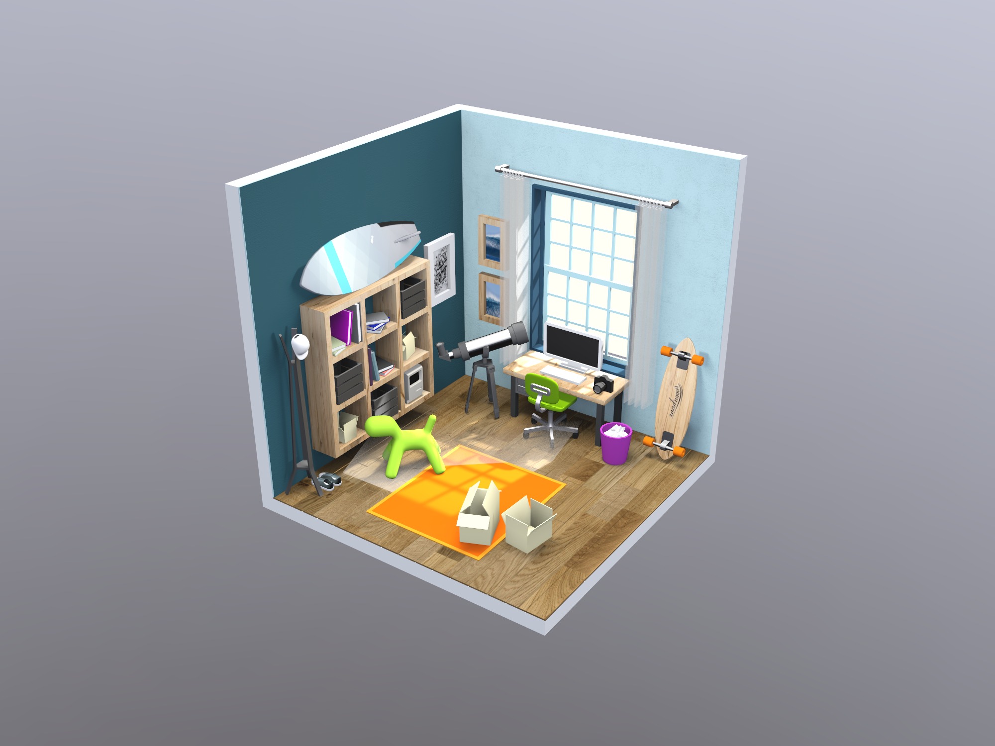 Isometric student's room - 3D design by Vectary templates on Jun 4, 2018 Isometric student's room - 3D design by Vectary templates on Jun 4, 2018