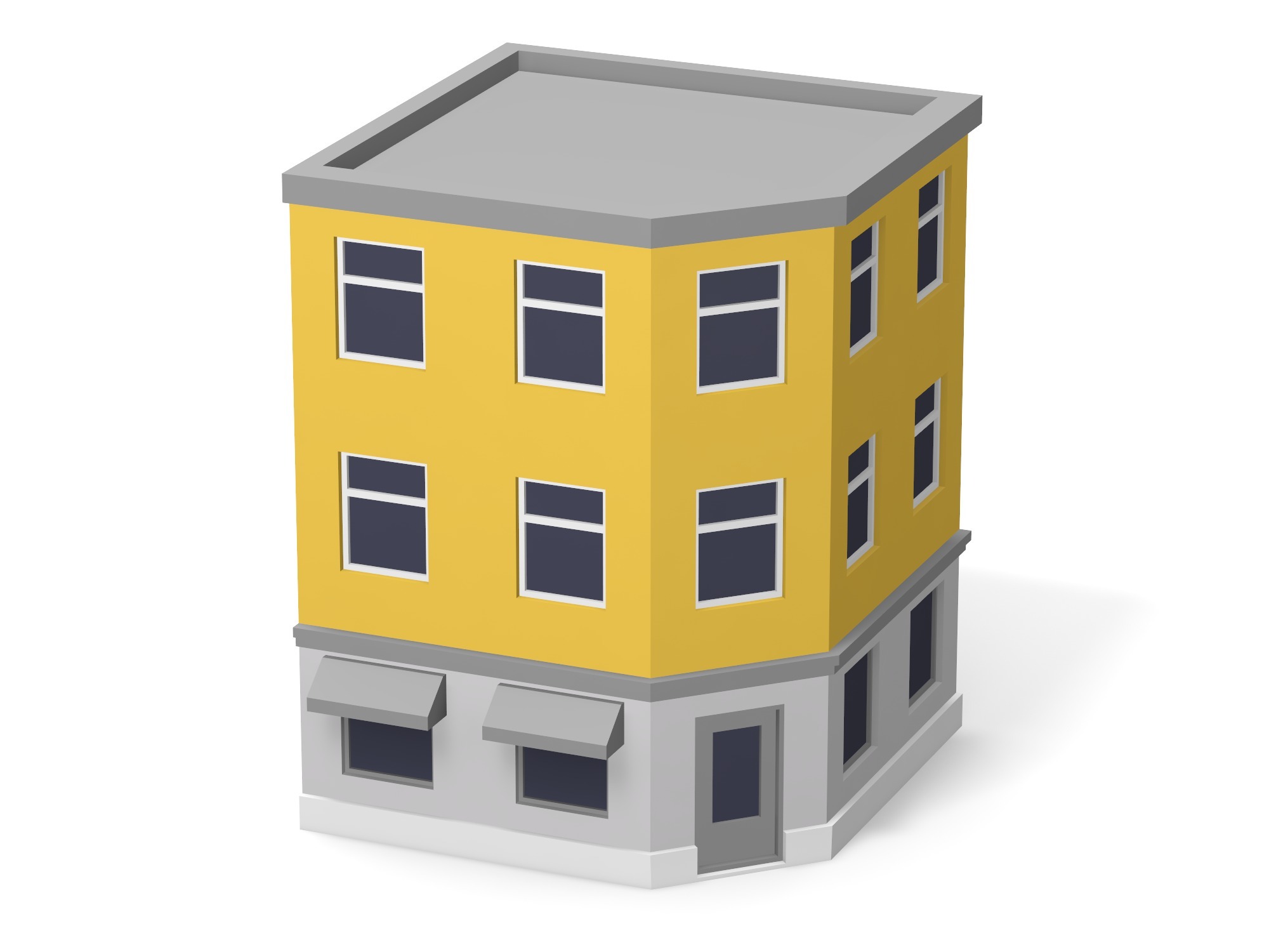 Two-floor corner apartment building - 3D design by Vectary assets on Aug 20, 2018 Two-floor corner apartment building - 3D design by Vectary assets on Aug 20, 2018